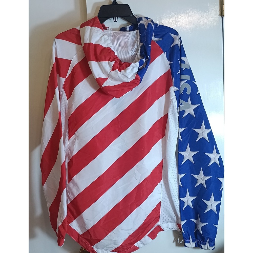 Mens American Flag Jacket Hooded Windbreaker USA Cycling Patriotic M Americana - Picture 2 of 11